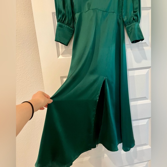 Reformation Women's Keats Deep Green Event Pure Silk Dress - Picture 6 of 11